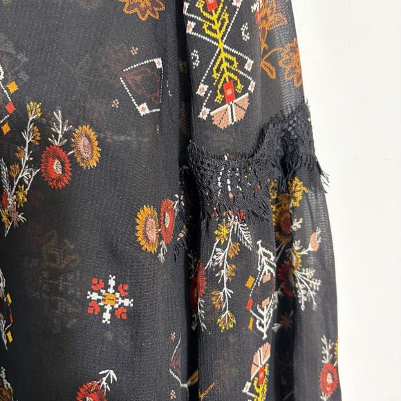 Derek Lam 10 Crosby Black Sheer Floral Silk Blouse Top S V-Neck Quiet Luxury - Picture 4 of 8